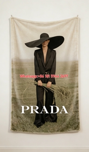 Prada Minimalist Black Beige Print Flannel Throw Blanket Luxury Designer Sofa Cover Blanket IMG_2835